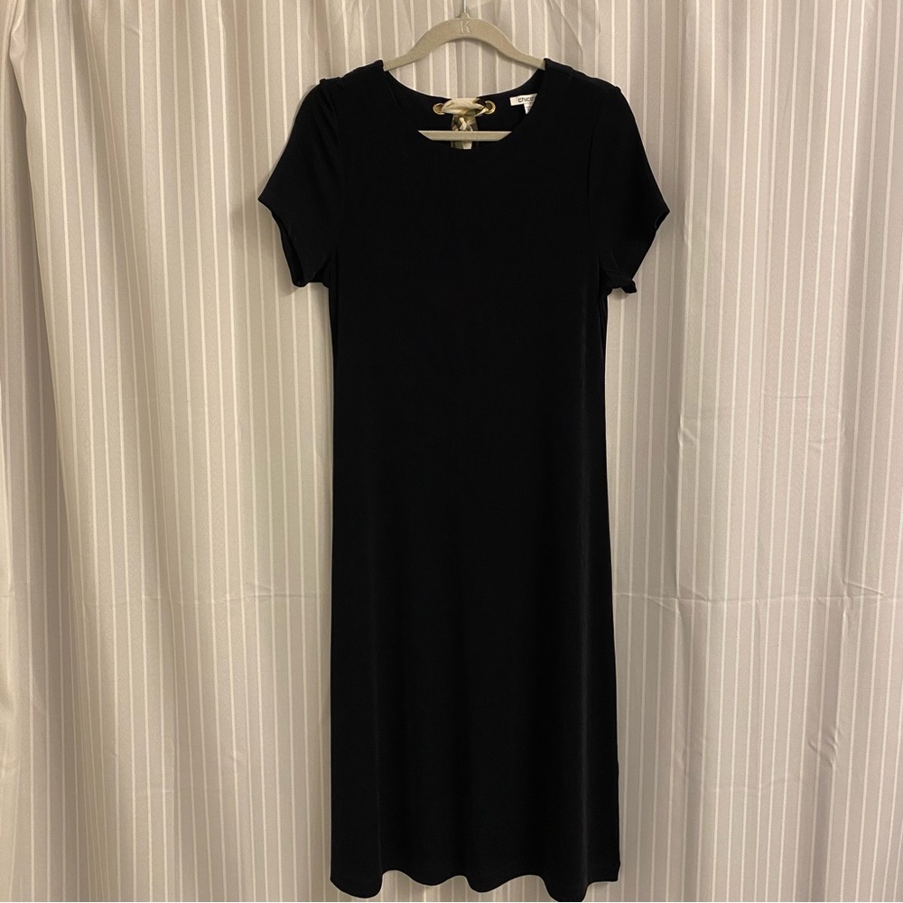 Chico’s Travelers straight maxi dress medium with back neckline scarf detail